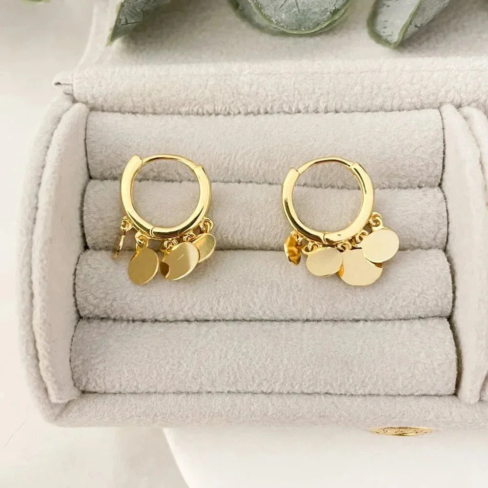 925 Sterling Silver Coin Huggie Earrings Dangle Coin Hoop Earrings Small Hoops